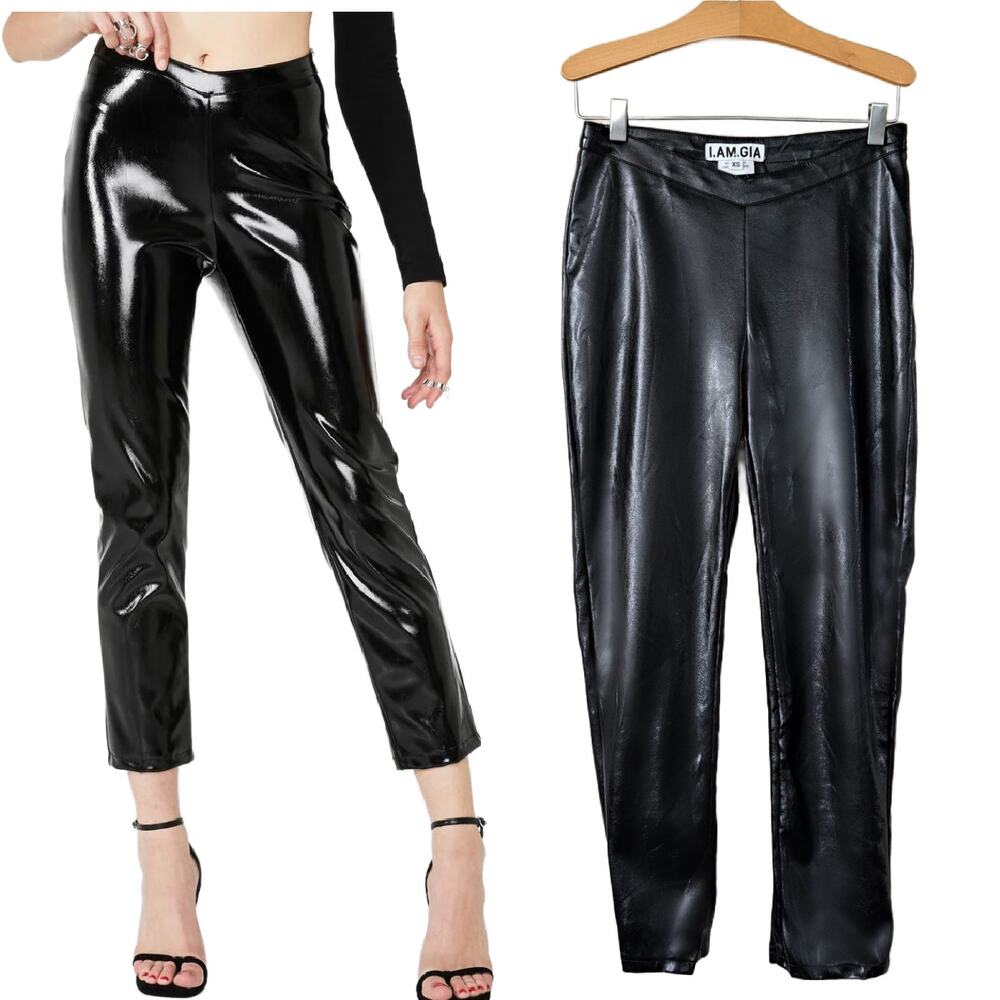 I.AM.GIA Tex Faux Leather Vinyl Pant XS Cropped Skinny V-waist Edgy Goth Rocker